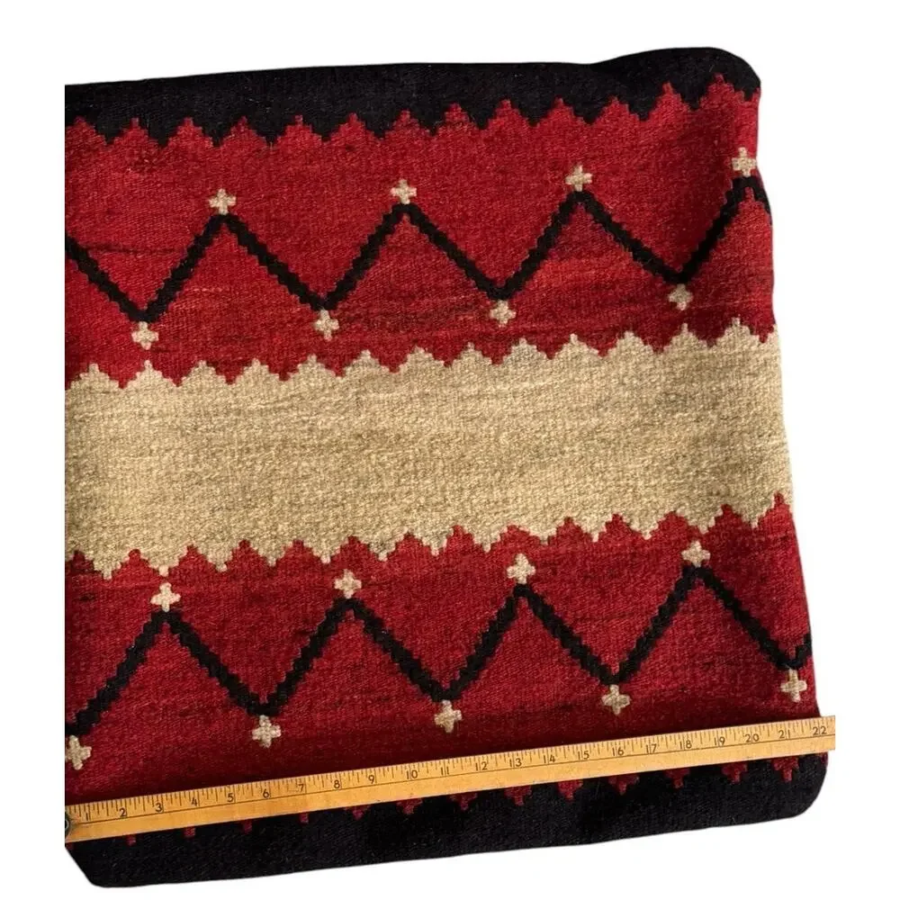 Handwoven Wool Kilim Pillow Cover 22x22 Red Black Contemporary Geometric Cushion